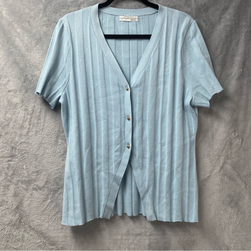 By Anthropology Collarless Button Front Slit Top Grandmacore Modest Sky Blue XL